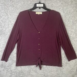 Michael Kors Womens XL Button Up Cardigan Purple Sweater Long Sleeve Front Tie